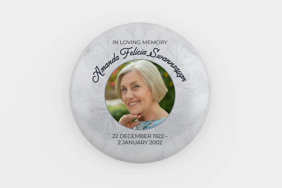 Modello digitale personalizzabile per spilla commemorativa o funebre per onorare l&