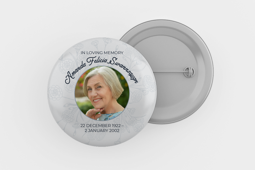 Modello digitale personalizzabile per spilla commemorativa o funebre per onorare l&
