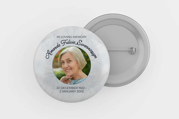 Modello digitale personalizzabile per spilla commemorativa o funebre per onorare l&