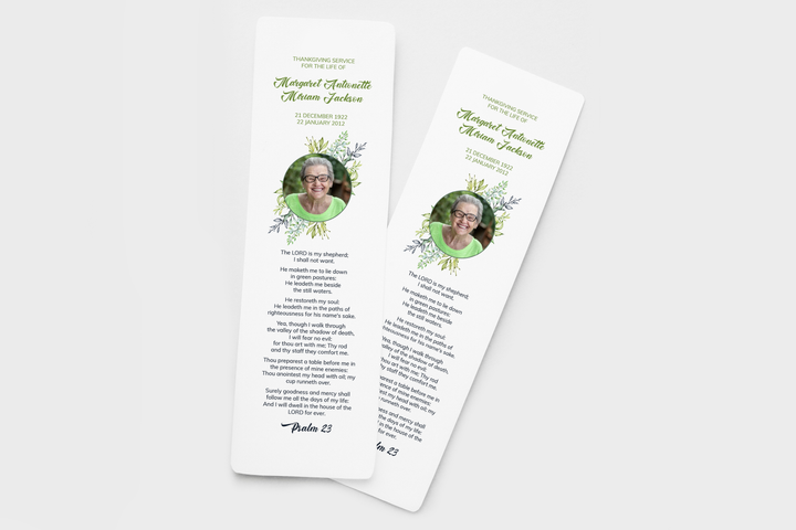 Greenery Bookmark Template Customizable Funeral Keepsake