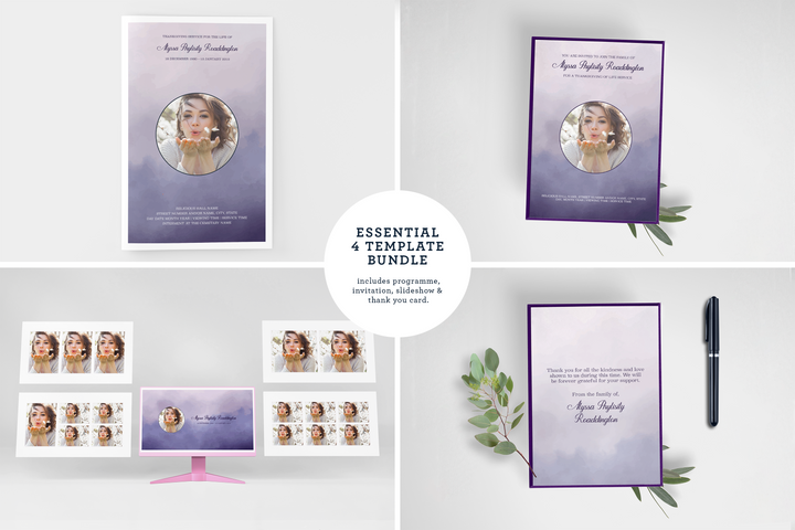 Anpassbares Vorlagenpaket für Beerdigungen und Gedenkfeiern: Kleines 8-seitiges Programm, Diashow, Einladungen und Dankeskarten – Erstellen Sie eine personalisierte Hommage, um das Leben und Vermächtnis Ihrer Liebsten zu ehren 1004