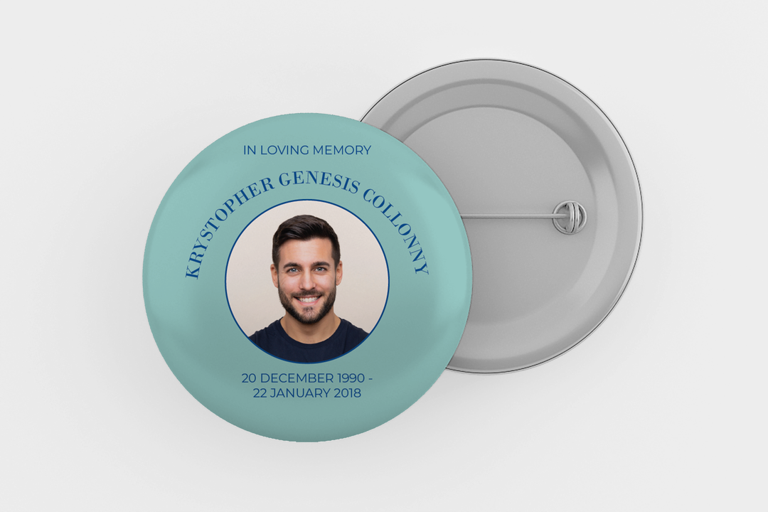 Modello digitale personalizzabile per spilla commemorativa o funebre per onorare l&