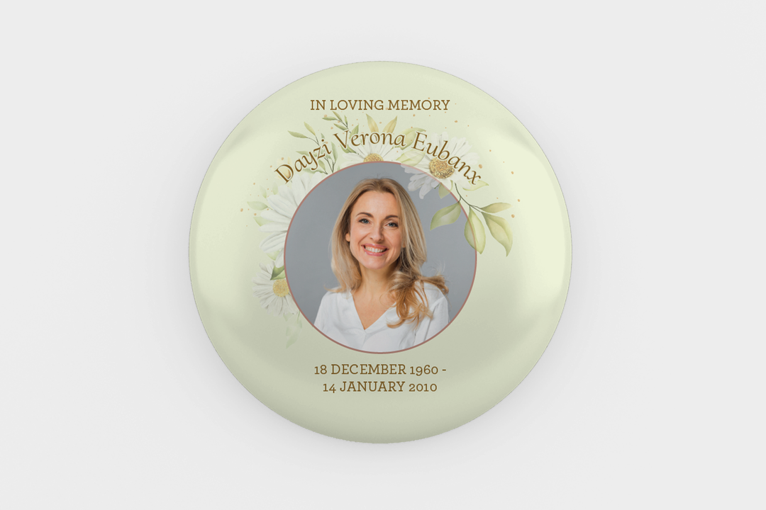 Plantilla digital personalizable de pin conmemorativo o funerario para honrar el legado de su ser querido 1010