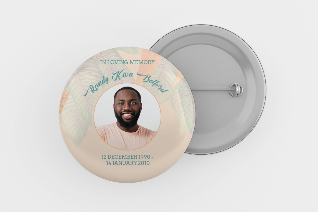 Modello digitale personalizzabile per spilla commemorativa o funebre per onorare l&