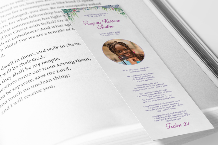 Lush Succulent Bookmark Template Customizable Funeral Keepsake