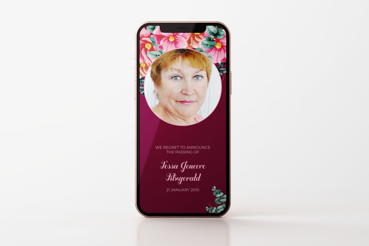 Red and Pink Floral Newspaper Style Death Announcement Template