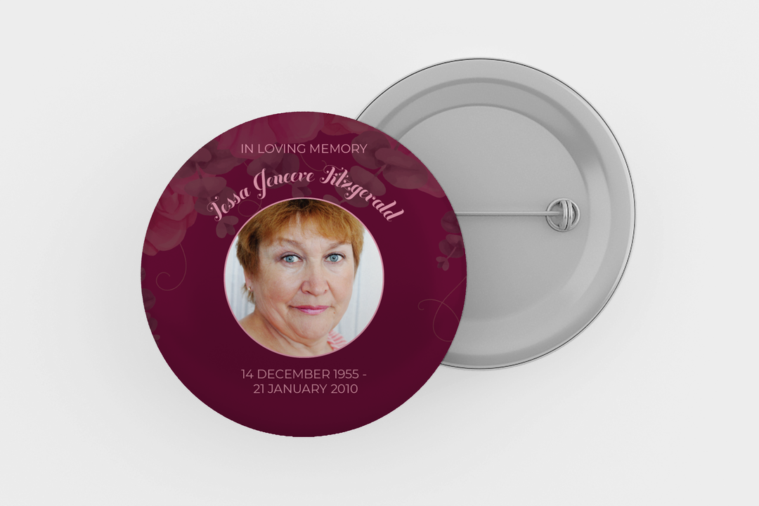 Modello digitale personalizzabile per spilla commemorativa o funebre per onorare l&