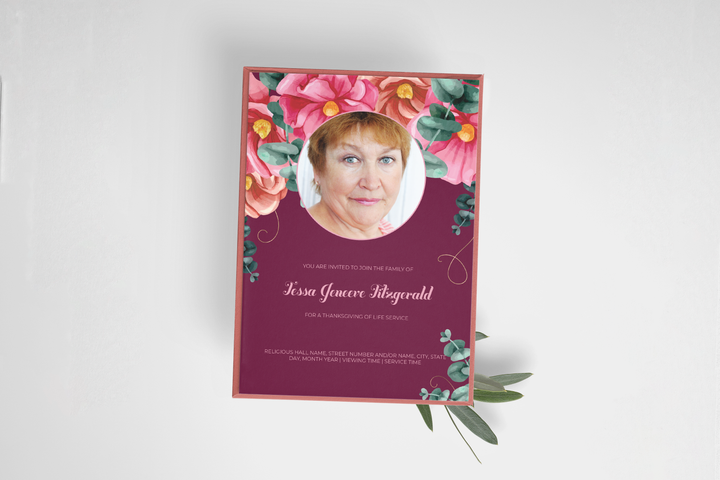 Red and Pink Floral Funeral Invitation Template