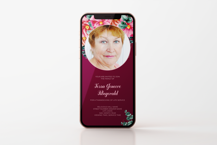 Red and Pink Floral Funeral Invitation Template
