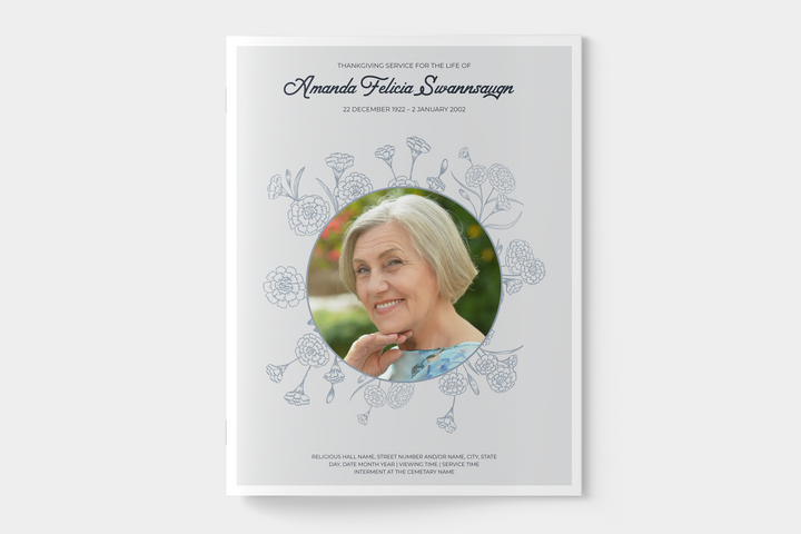 Floral Funeral Program Template 8-Page Large