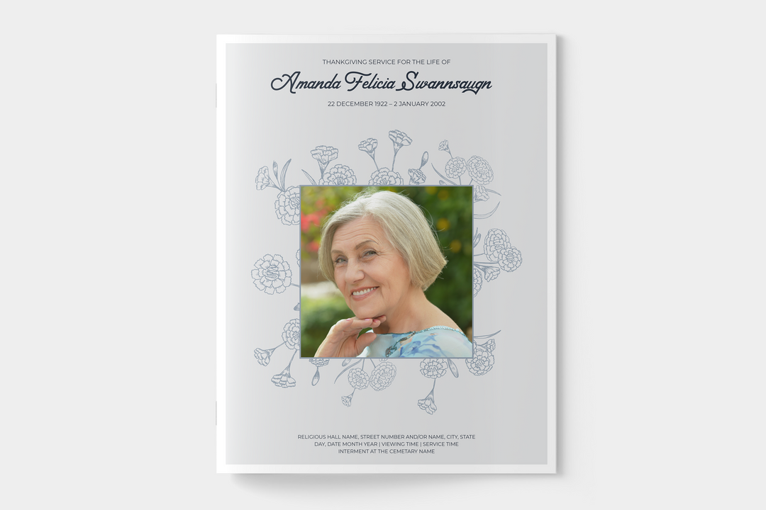 Floral Funeral Program Template 8-Page Large