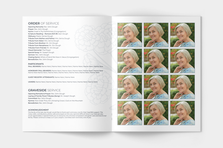 Floral Funeral Program Template 8-Page Large
