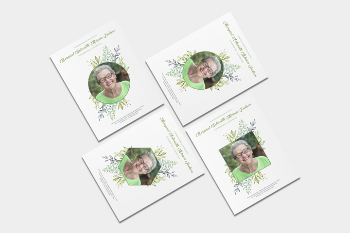 Greenery Marble Deluxe 8-Piece Funeral Template Bundle | Large 8-Page Program, Slideshow, Death Announcement, Invitation, Bookmark Welcome Sign, Share-a-Memory Set, Thank You Card