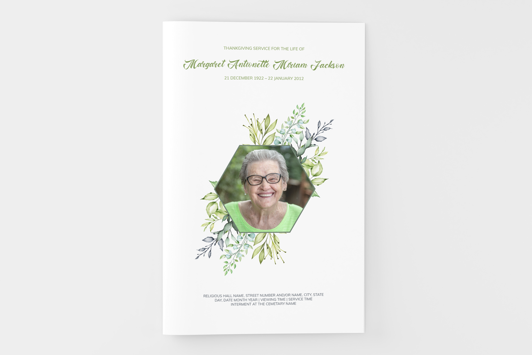 Greenery Funeral Program Template 8-Page Small