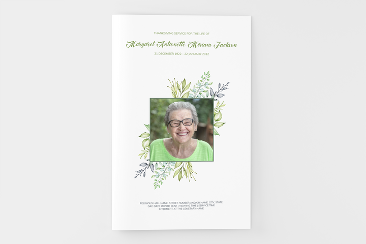 Greenery Funeral Program Template 8-Page Small