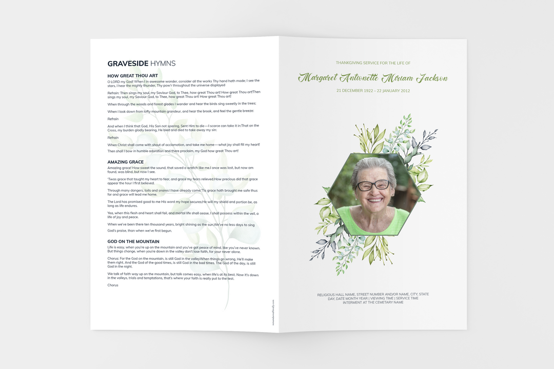 Greenery Funeral Program Template 8-Page Small