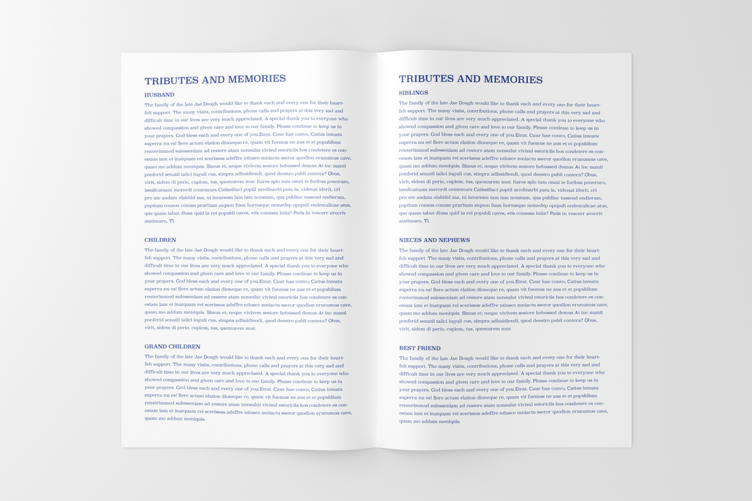 Blue Watercolor Funeral Program Template 8-Page Small