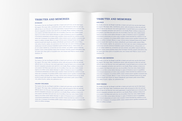 Blue Watercolor Funeral Program Template 8-Page Small