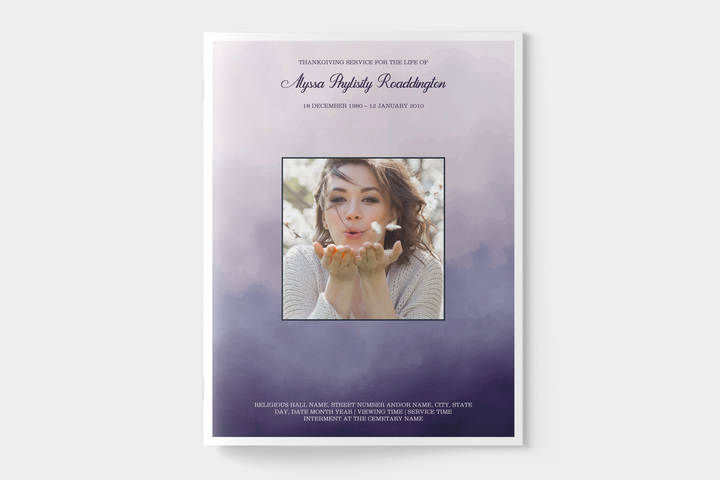 Purple Haze Funeral Program Template 4-Page Large