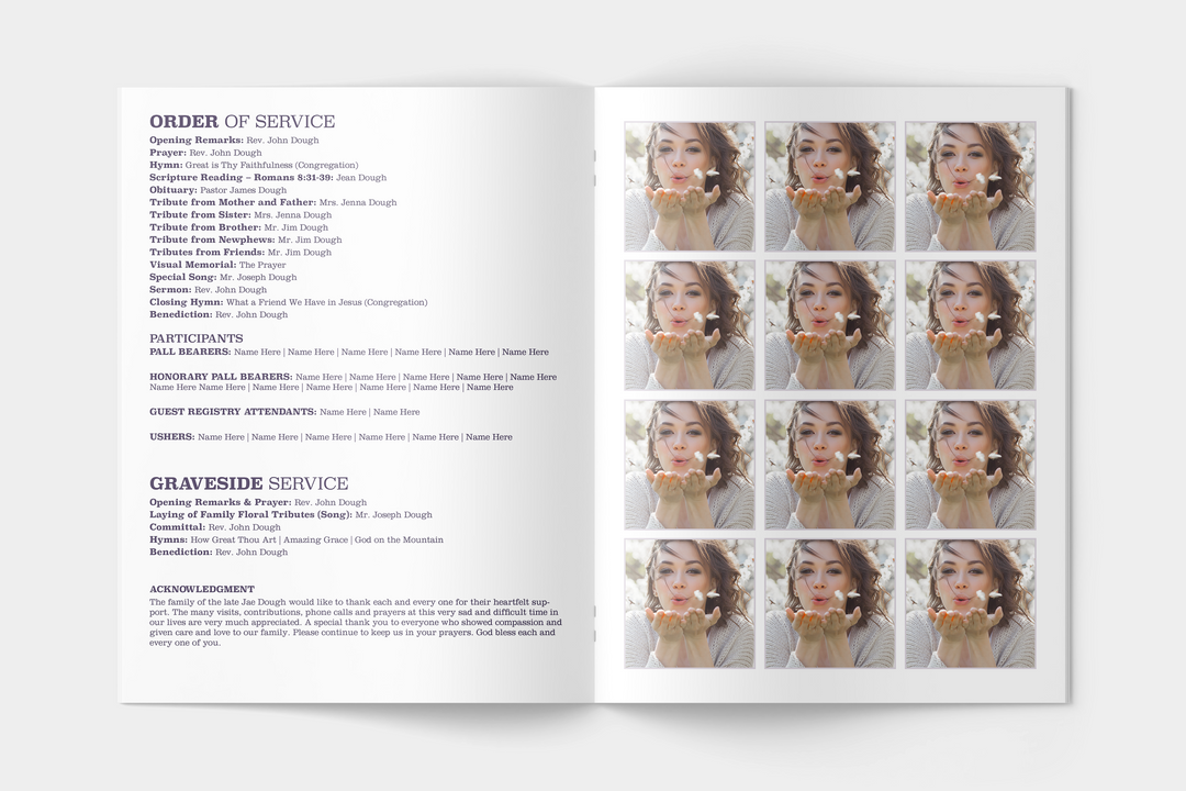 Essentials-Paket: Anpassbare Bestattungs- und Gedenkvorlagen: Großes 4-seitiges Programm, Diashow, Einladungen und Dankeskarten – Erstellen Sie eine herzliche Hommage, um das Leben und Vermächtnis Ihres geliebten Menschen zu feiern 1004
