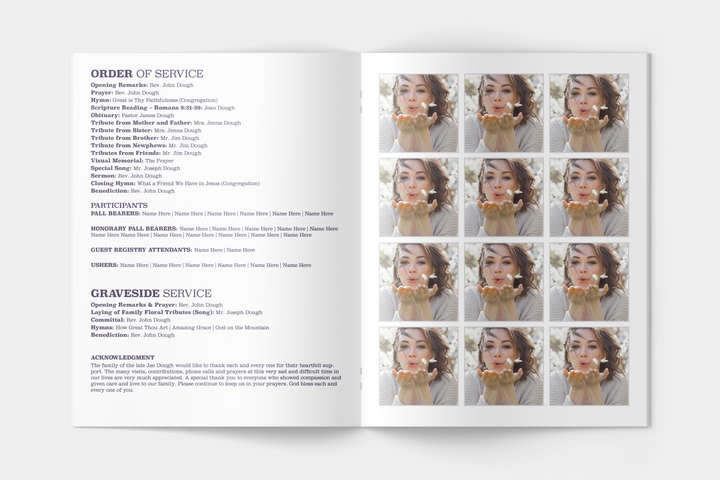 Crea un bellissimo tributo con il nostro modello digitale per un grande programma funebre di 8 pagine 1004