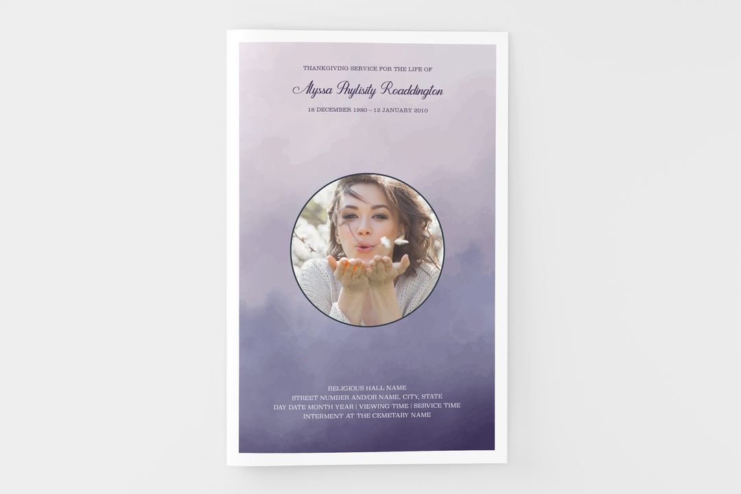 Purple Haze Funeral Program Template 4-Page Small