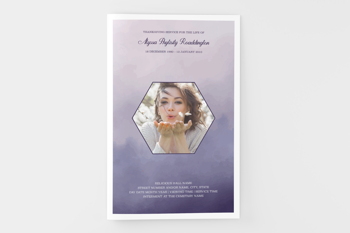 Purple Haze Funeral Program Template 4-Page Small