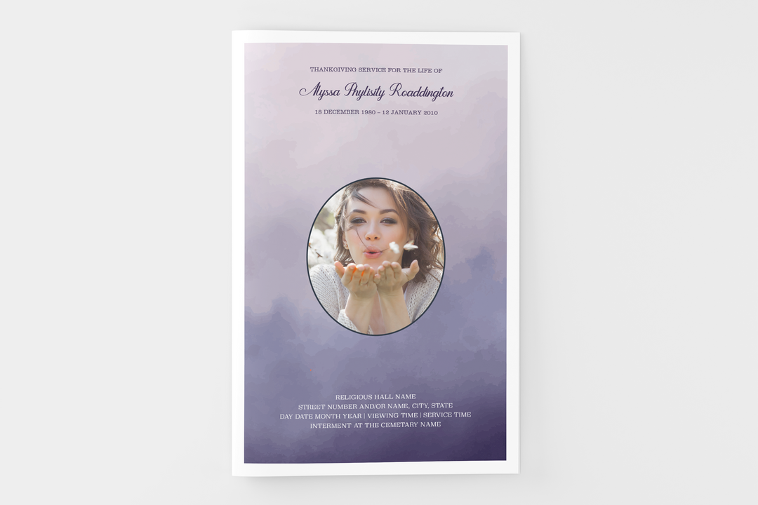 Crea un piccolo programma funebre/commemorativo personalizzato di 8 pagine con il nostro modello digitale stampabile - Onora la memoria della persona amata con un tributo premuroso 1004