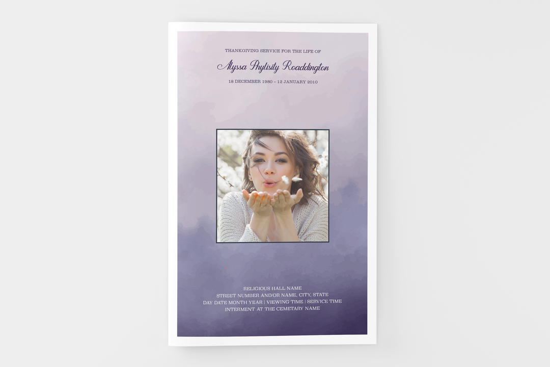 Purple Haze Funeral Program Template 4-Page Small