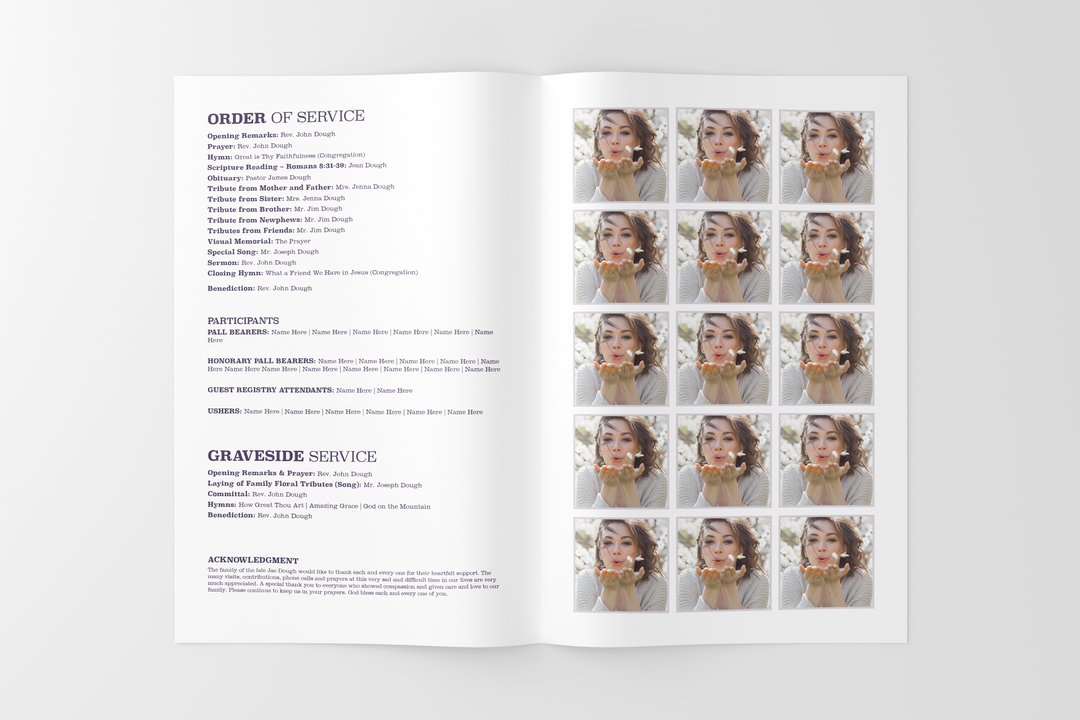 Purple Haze Deluxe 8-Piece Funeral Template Bundle | Small 4-Page Program, Slideshow, Death Announcement, Invitation, Bookmark Welcome Sign, Share-a-Memory Set, Thank You Card
