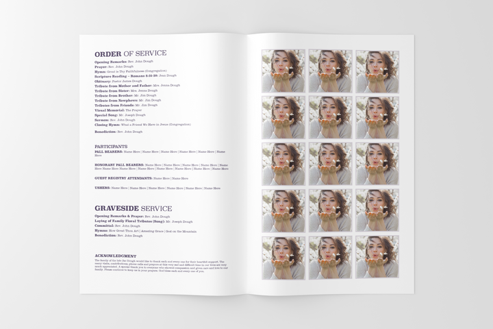 Anpassbares Vorlagenpaket für Beerdigungen und Gedenkfeiern: Kleines 4-seitiges Programm, Diashow, Einladungen und Dankeskarten – Erstellen Sie eine personalisierte Hommage, um das Leben und Vermächtnis Ihres geliebten Menschen zu ehren 1004
