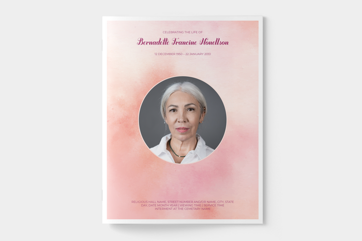 Pink Cloud Funeral Program Template 8-Page Large