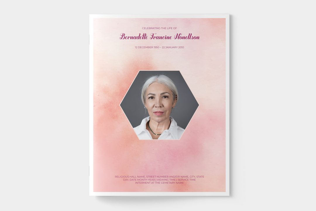 Pink Cloud Funeral Program Template 4-Page Large