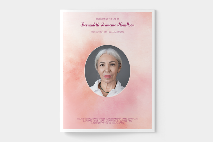 Pink Cloud Funeral Program Template 8-Page Large