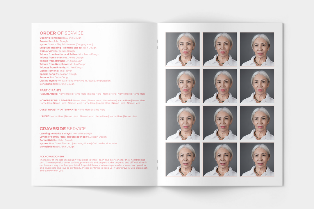 Pink Cloud Funeral Program Template 4-Page Large