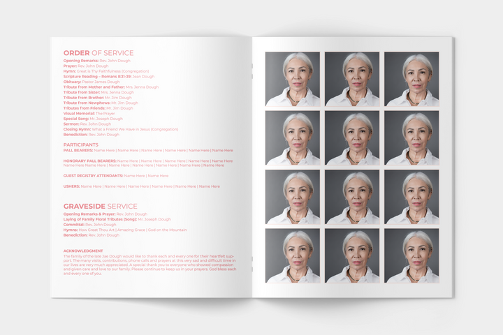 Pink Cloud Funeral Program Template 4-Page Large