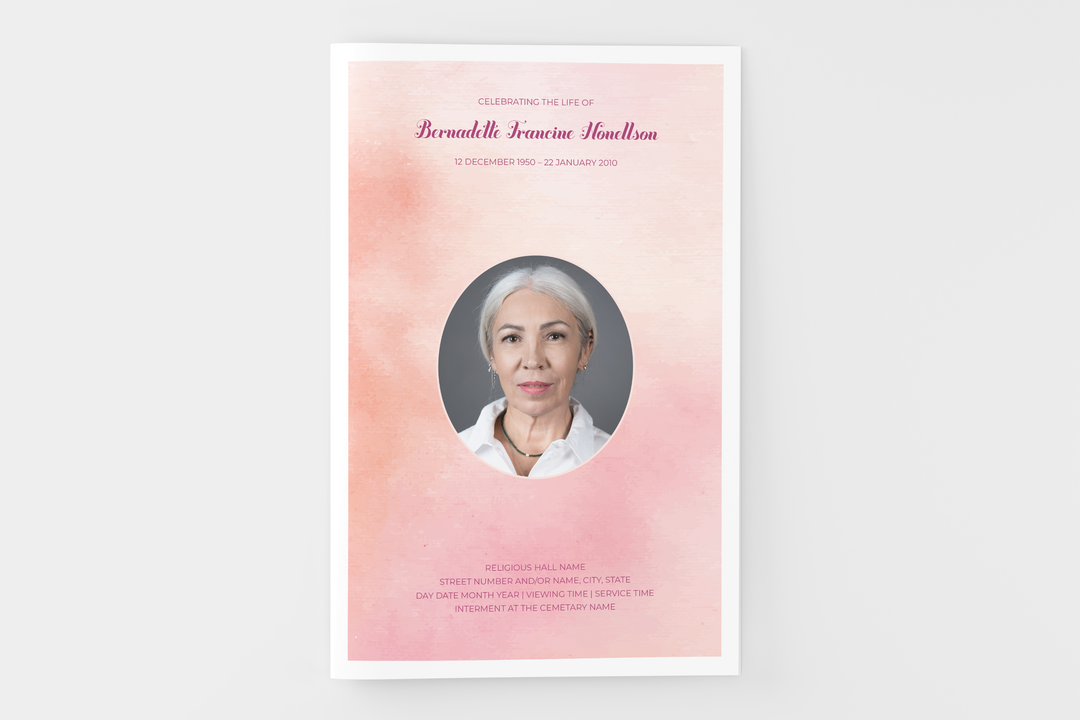 Pink Cloud Funeral Program Template 4-Page Small