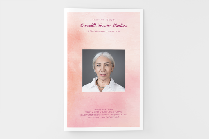 Pink Cloud Funeral Program Template 8-Page Small