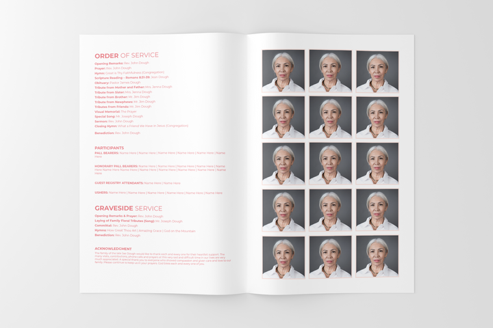 Anpassbares Vorlagenpaket für Beerdigungen und Gedenkfeiern: Kleines 4-seitiges Programm, Diashow, Einladungen und Dankeskarten – Erstellen Sie eine personalisierte Hommage, um das Leben und Vermächtnis Ihrer Liebsten zu ehren 1005