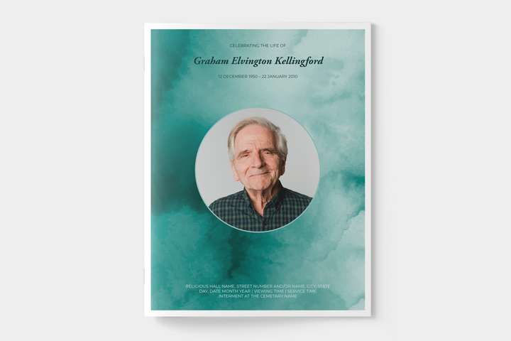 Green Watercolor Funeral Program Template 4-Page Large