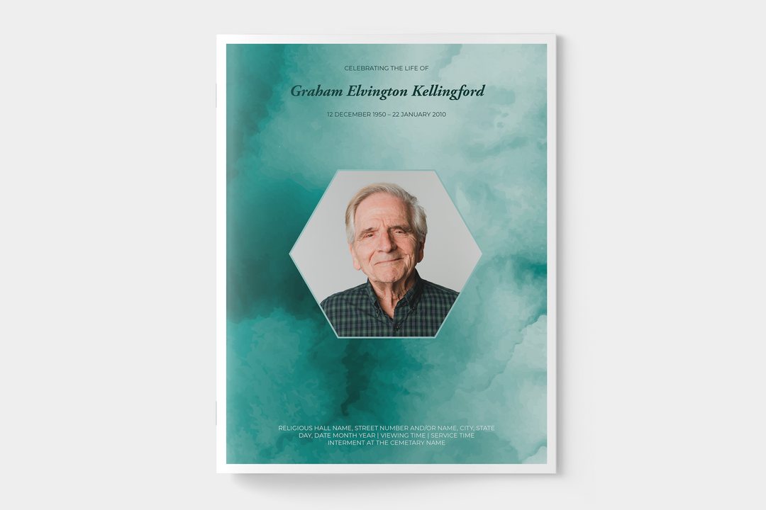 Green Watercolor Funeral Program Template 4-Page Large