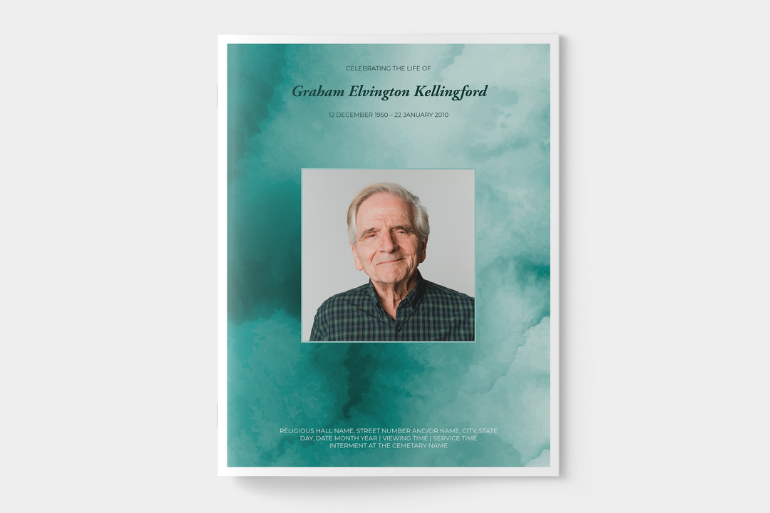 Green Watercolor Funeral Program Template 8-Page Large