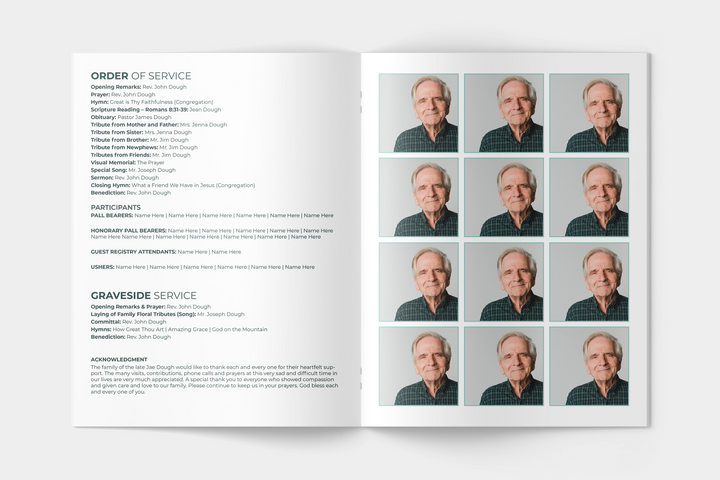 Plantilla personalizada de programa funerario de 12 páginas: un tributo significativo 1006