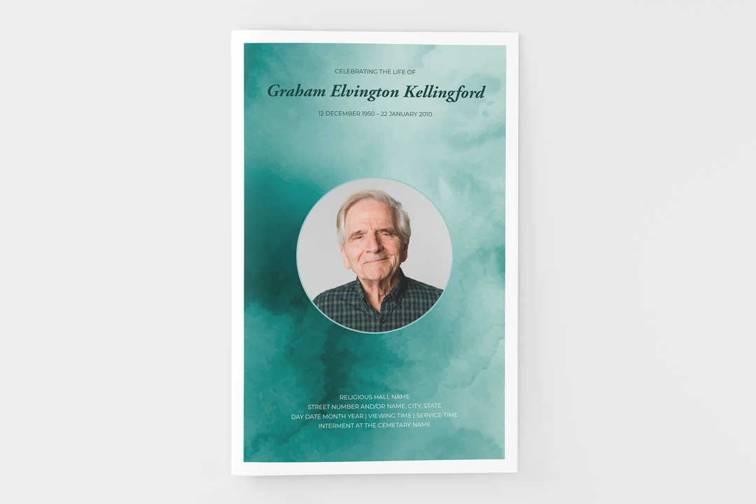 Green Watercolor Funeral Program Template 8-Page Small