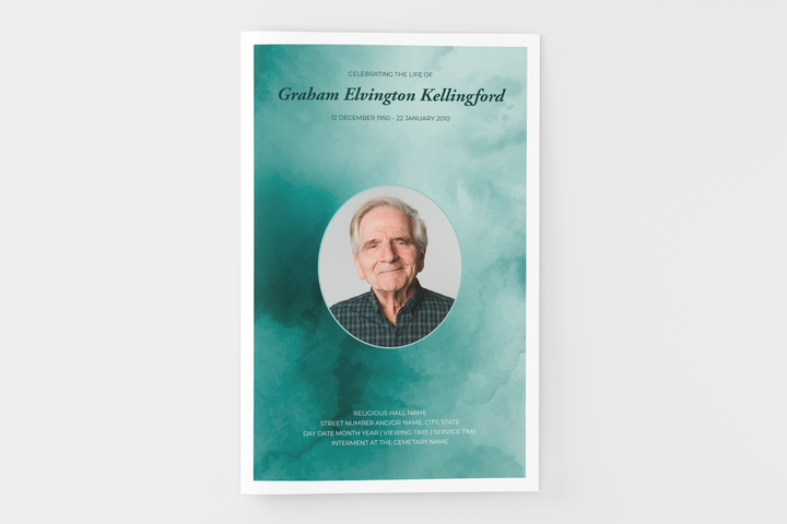 Green Watercolor Funeral Program Template 8-Page Small