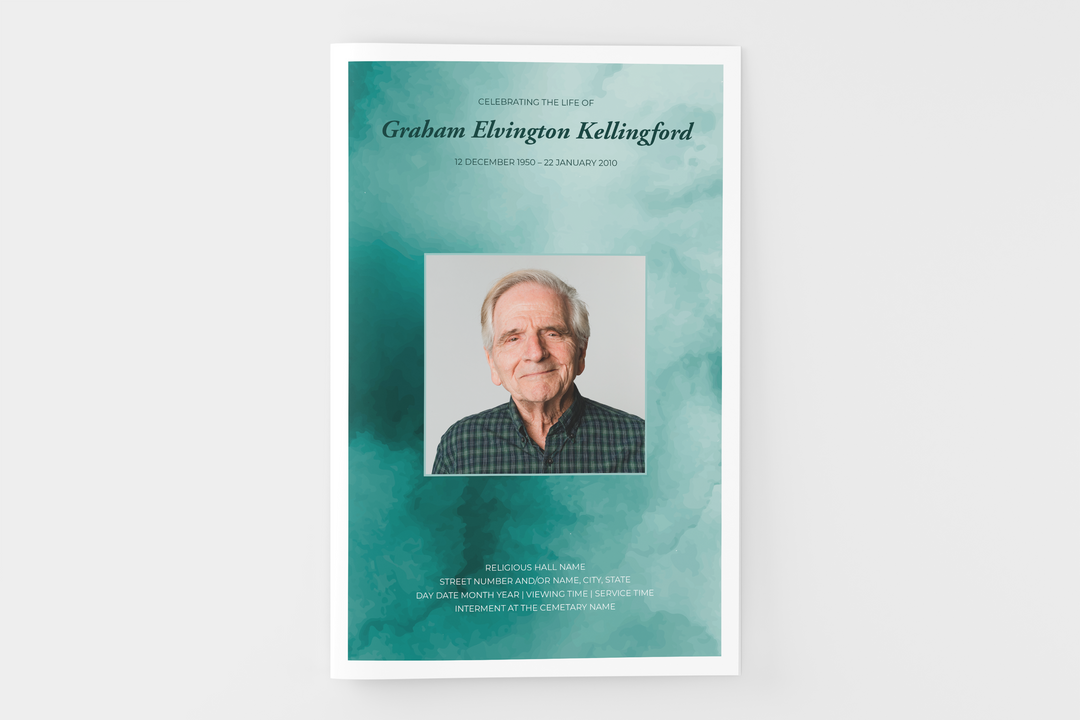 Green Watercolor Funeral Program Template 4-Page Small