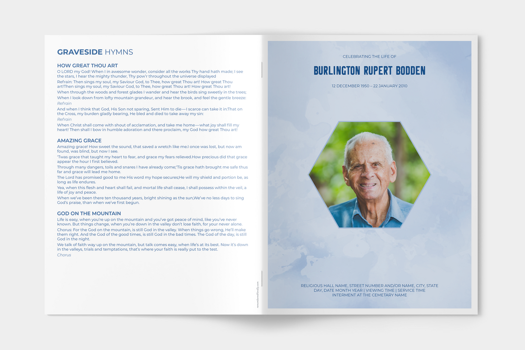 Pacchetto Essentials: modelli personalizzabili per funerali e commemorazioni: ampio programma di 4 pagine, presentazione, inviti e biglietti di ringraziamento - Crea un sentito tributo per celebrare la vita e l&