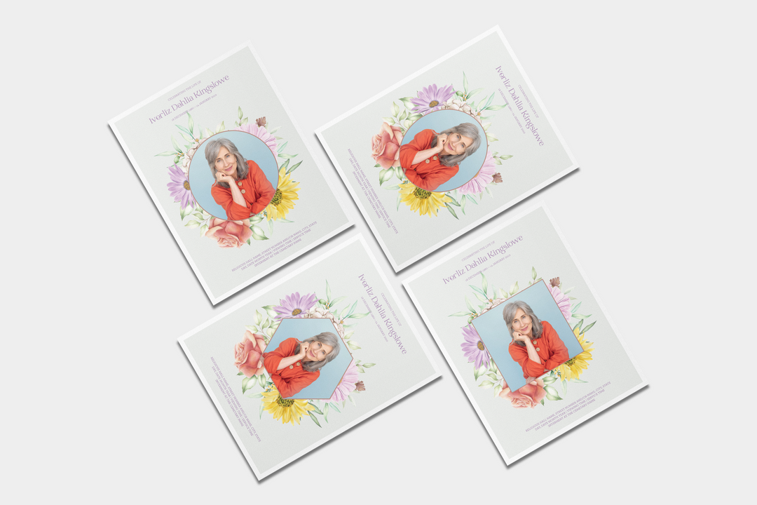 Wildflower Wreath Essential 4-Piece Funeral Template Bundle | Large 8-Page Program, Slideshow, Invitation, Thank You Card