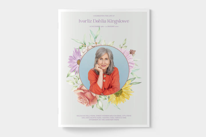 Wildflower Wreath Funeral Program Template 4-Page Large