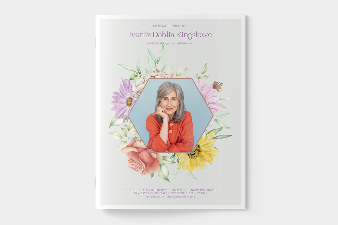 Wildflower Wreath Funeral Program Template 4-Page Large